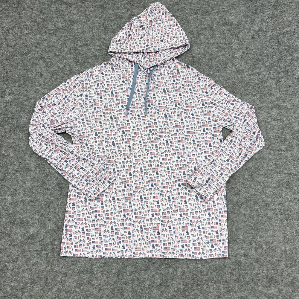 BURLEBO Hoodie Mens M White Pullover Lightweight USA Flag Graphic Print